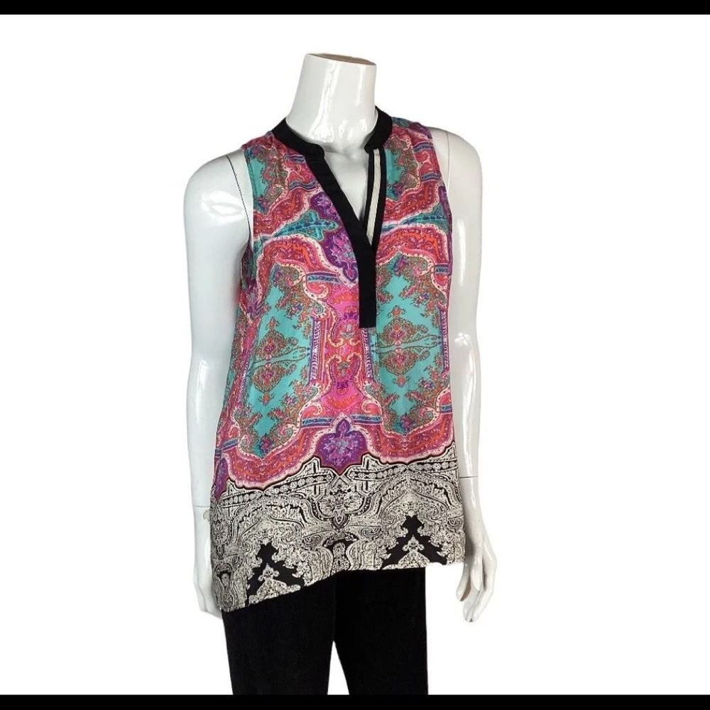 vanessa virginia anthropologie pink sheer paisley print sleeveless boho